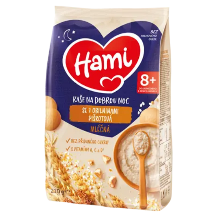 HAMI Mléčná kaše se 7 obilninami piškotová 8m+  210 g