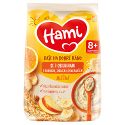 HAMI Mléčná kaše se 7 obilninami s banánem, jablkem a pomerančem na Dobré ráno 8m+ 210 g
