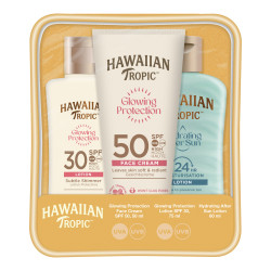 Hawaiian Tropic Glowing Protection Face Cream SPF 50 + Lotion SPF 30 + After sun lotion cestovní set na opalování 3 ks 50 + 75 + 60 ml