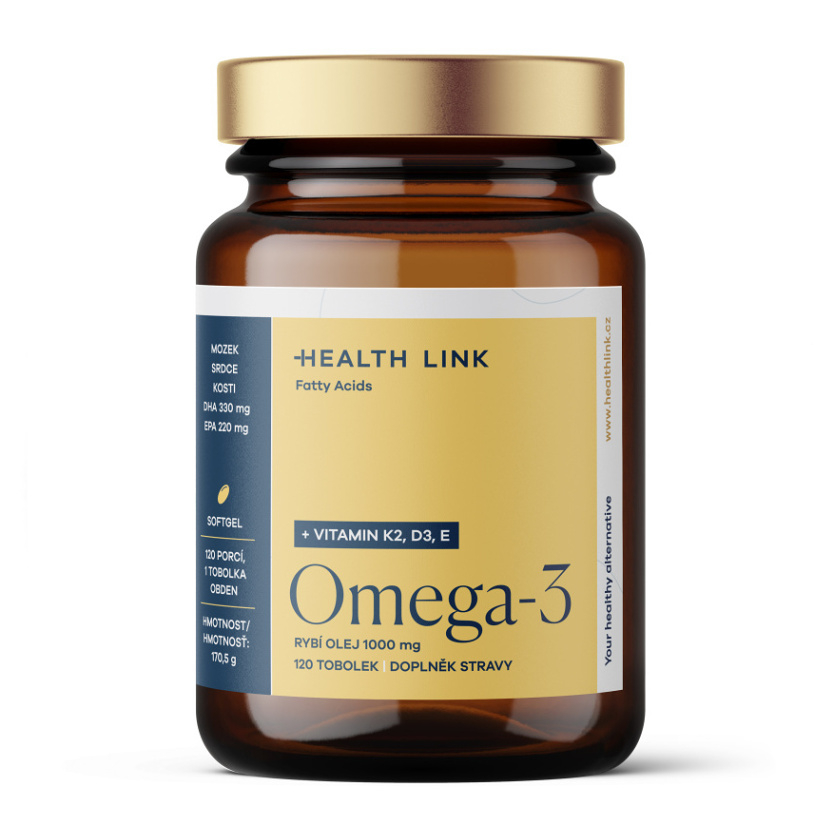 HEALTH LINK Omega3 rybí olej 1000 mg + vitamin K2 + D3 + E 120 tobolek