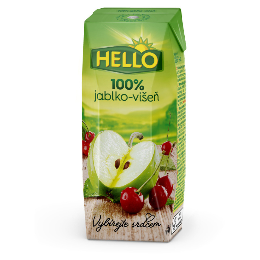 HELLO 100% jablečná šťáva višeň 250 ml x 18 kusů
