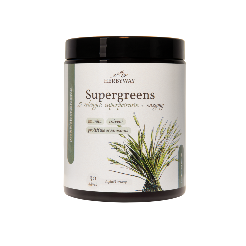 Herbyway Supergreens 5 zelených superpotravin + enzymy 90 g