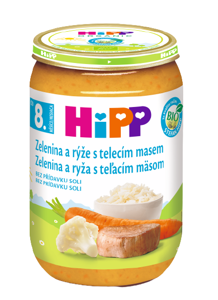 HIPP BIO JUNIOR Zelenina s rýží a telecím masem, od 8. měsíce 220 g