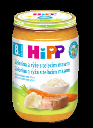 HIPP BIO JUNIOR Zelenina s rýží a telecím masem, od 8. měsíce 220 g