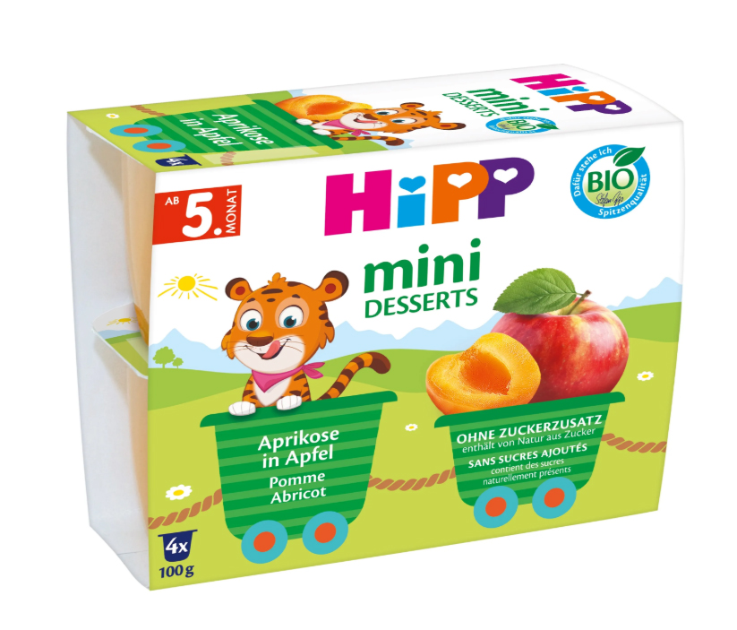 Hipp BIO Mini dezert Jablka s meruňkami 4x100 g