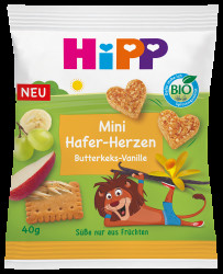 HIPP BIO Ovocno-obilná srdíčka máslové sušenky-vanilka 40 g