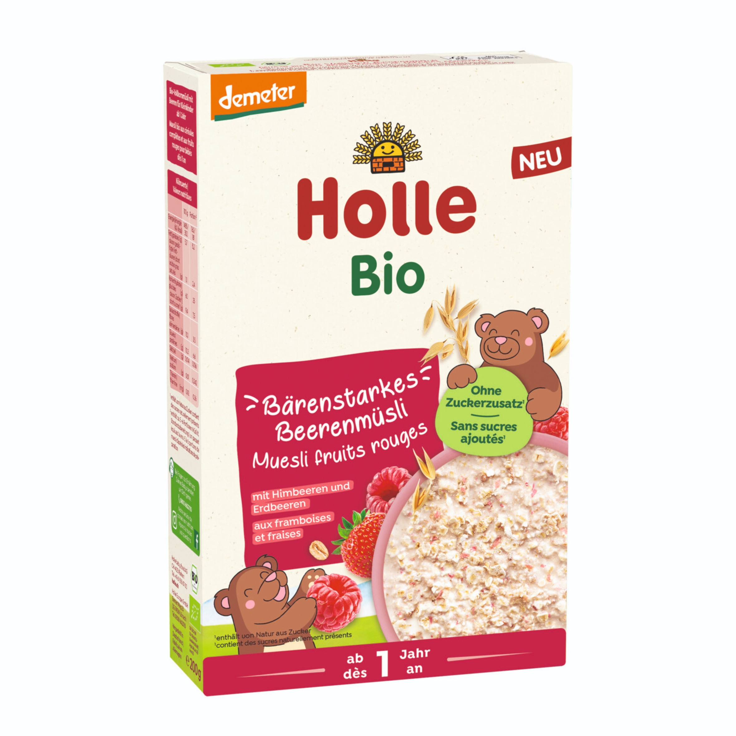 HOLLE Bio Müsli s kousky jahod a malin 200 g