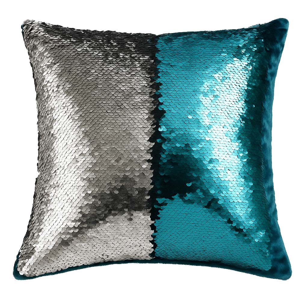 HOME ELEMENTS Polštář s flitry, modro stříbrný 40 x 40 cm