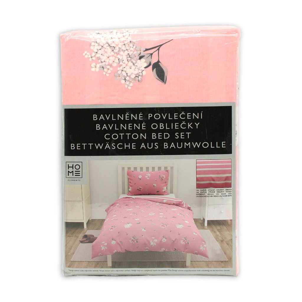 HOME ELEMENTS Povlečení bavlněné Květy a proužek