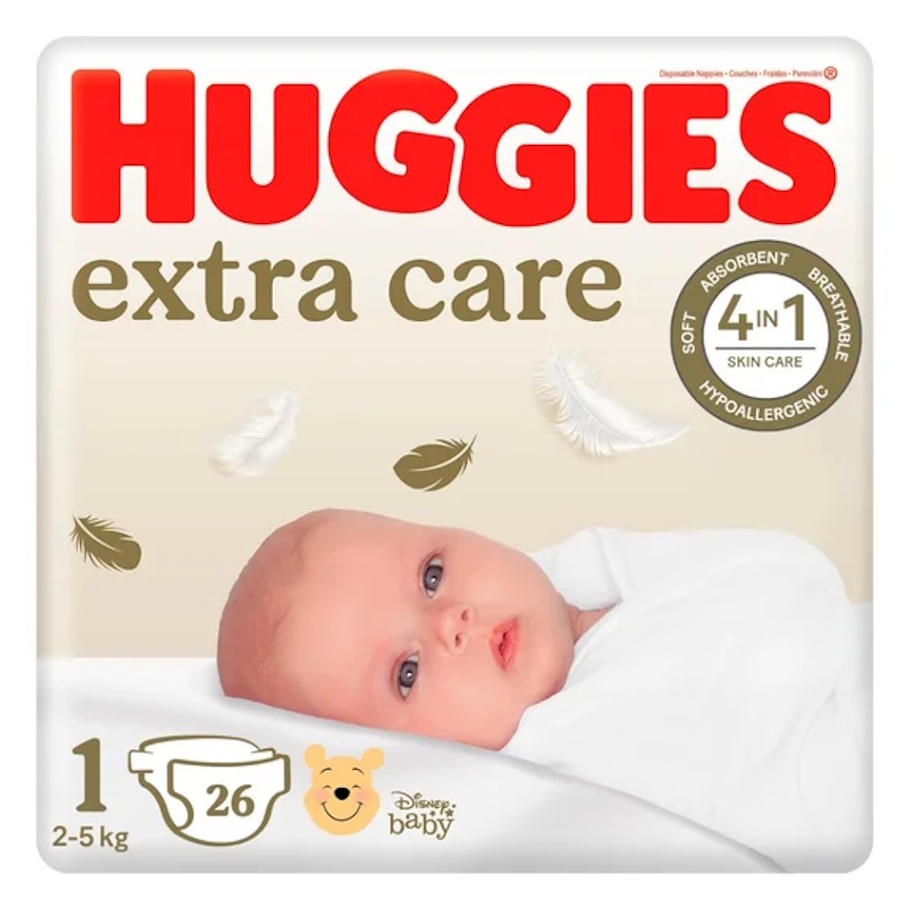 HUGGIES Dětské plenky extra care 1 velikost 2-5kg 26 kusů