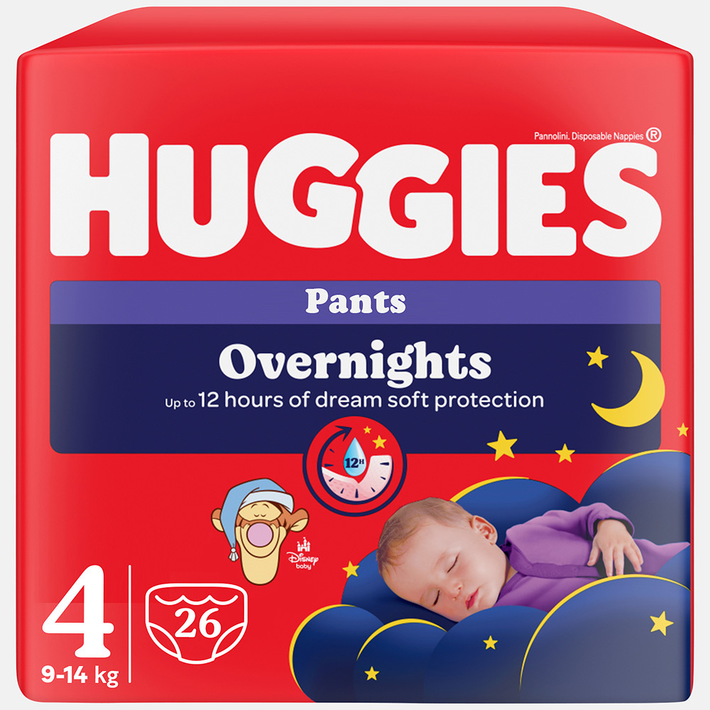 HUGGIES Dětské plenky Overnights Pants 4 velikost 9-14 kg 26 kusů