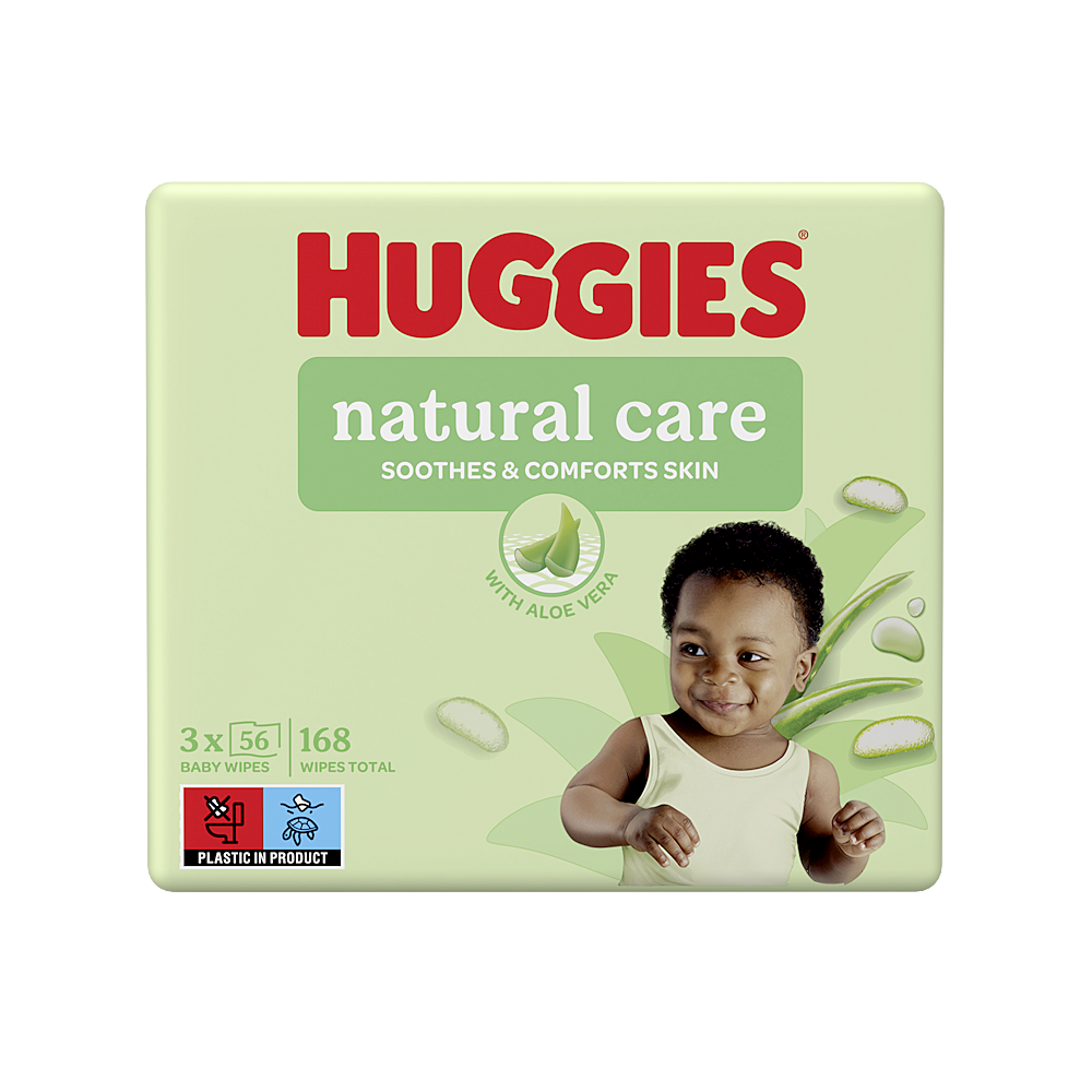 HUGGIES Dětské vhčené ubrousky Natural Aloe Vera Triplo 3x56 kusů