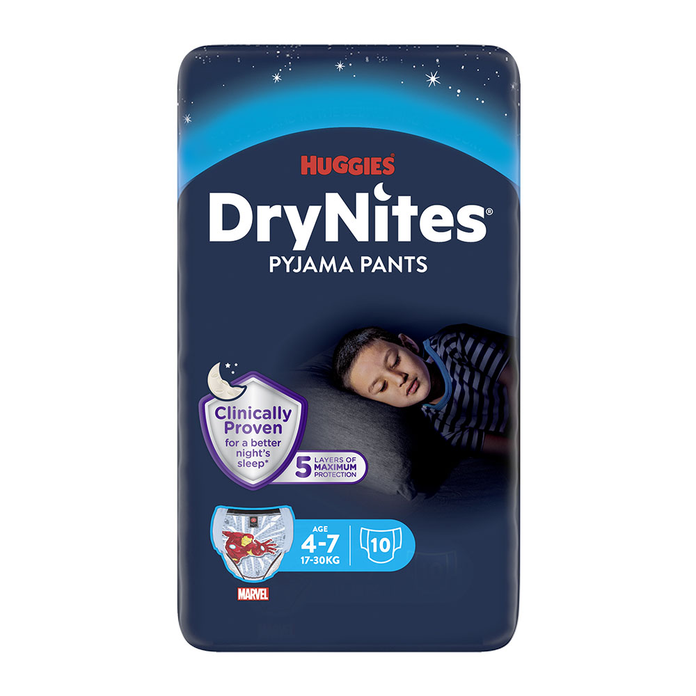 HUGGIES DryNites Boy 4–⁠⁠⁠⁠⁠⁠7 let 17–⁠⁠⁠⁠⁠⁠30 kg absorpční kalhotky 10 ks