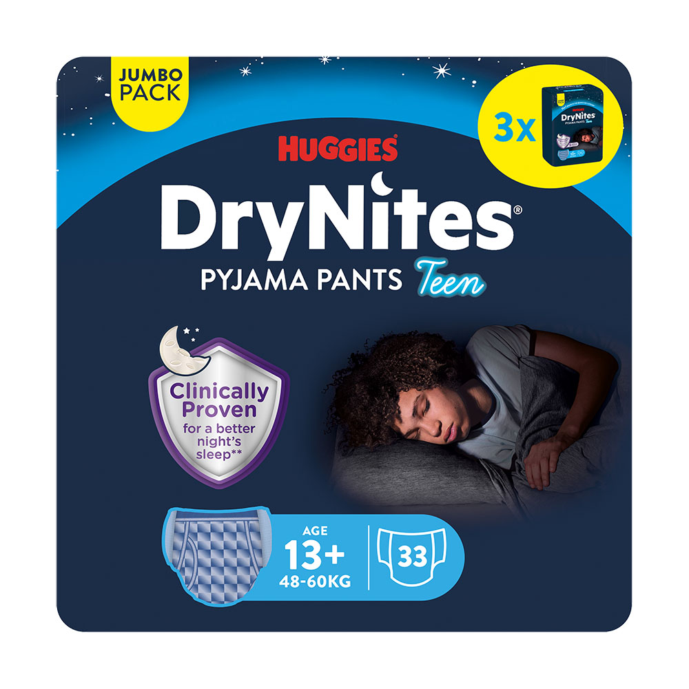 Huggies DryNites Natahovací kalhotky pro chlapce 13+ let 48–60 kg JUMBO 3x11 ks