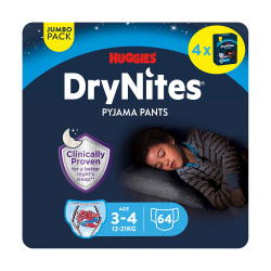 Huggies DryNites Natahovací kalhotky pro chlapce 3–4 roky 12–21 kg JUMBO 4x16 ks