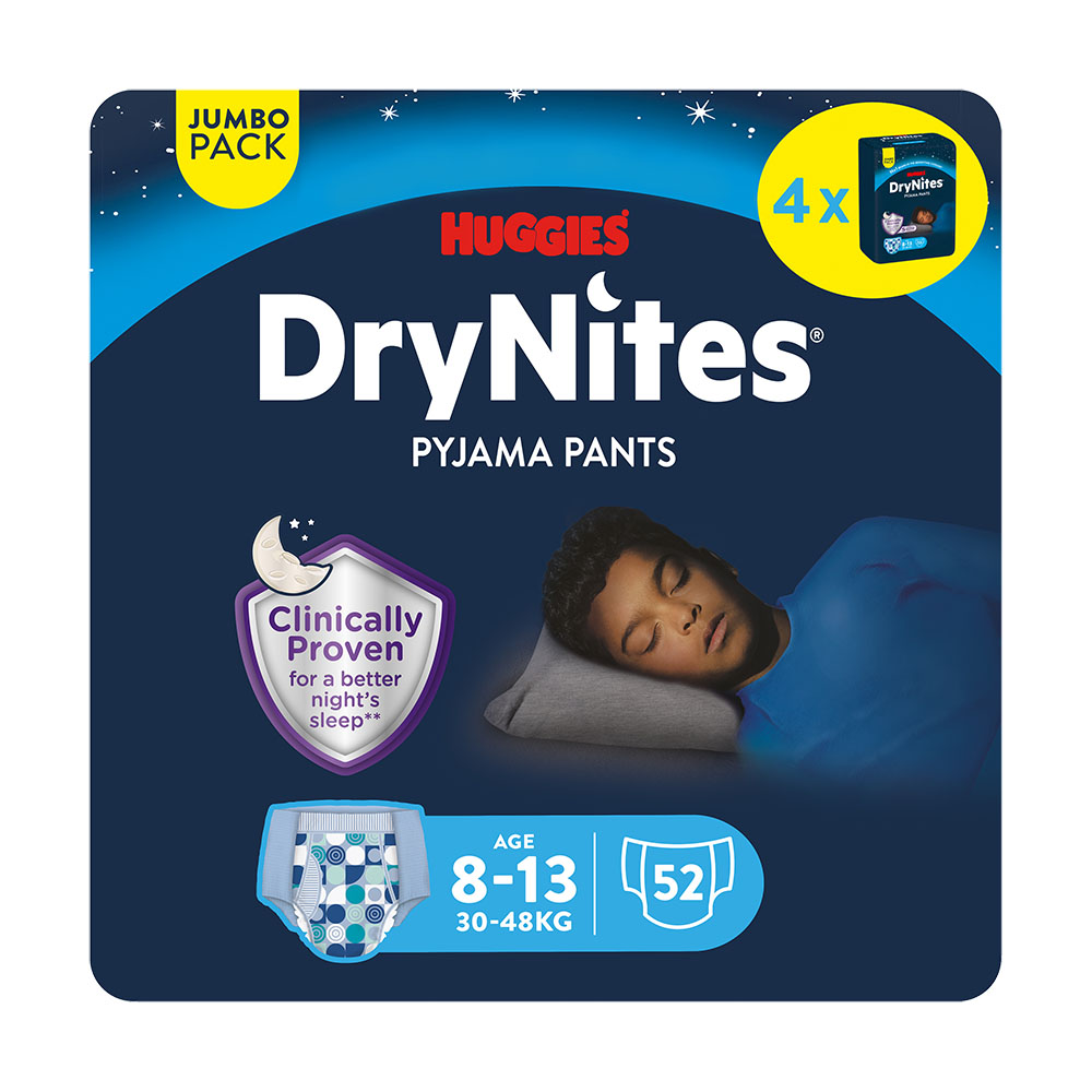 Huggies DryNites Natahovací kalhotky pro chlapce 8–13 let 30–48 kg JUMBO 4x13 ks