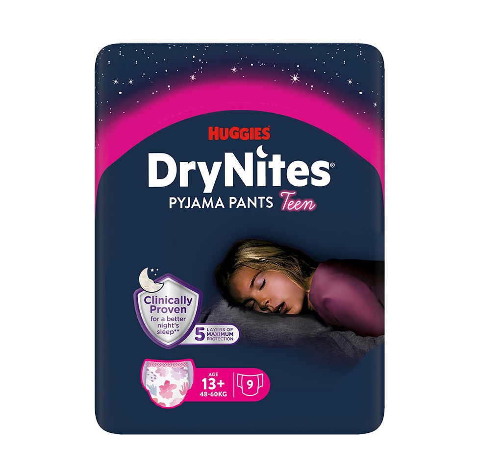 Huggies DryNites Natahovací kalhotky pro dívky 13+ let 48–⁠⁠⁠⁠⁠⁠60 kg 9 ks