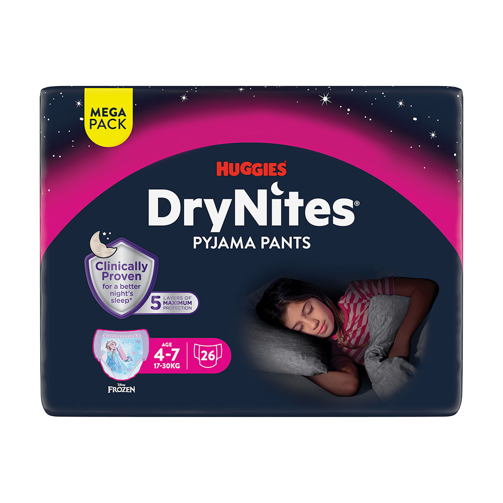Huggies DryNites Natahovací kalhotky pro dívky 4–7 let 17–30 kg 26 ks