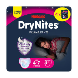 Huggies DryNites Natahovací kalhotky pro dívky 4–7 let 17–30 kg JUMBO 4x16 ks