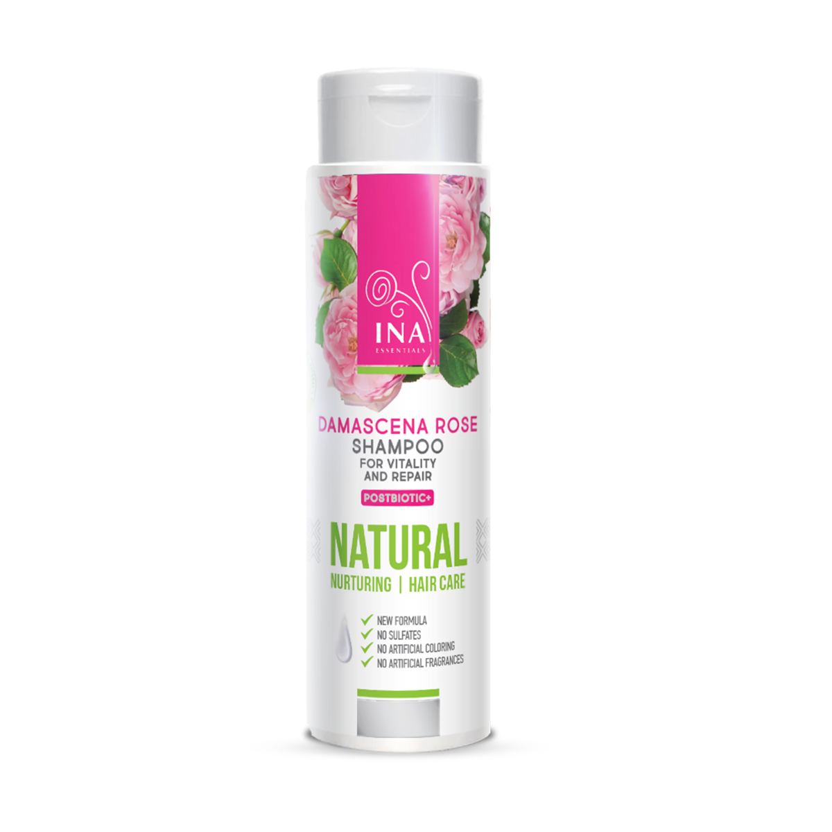 InaEssentials Přírodní růžový šampon na suché a poškozené vlasy 200 ml