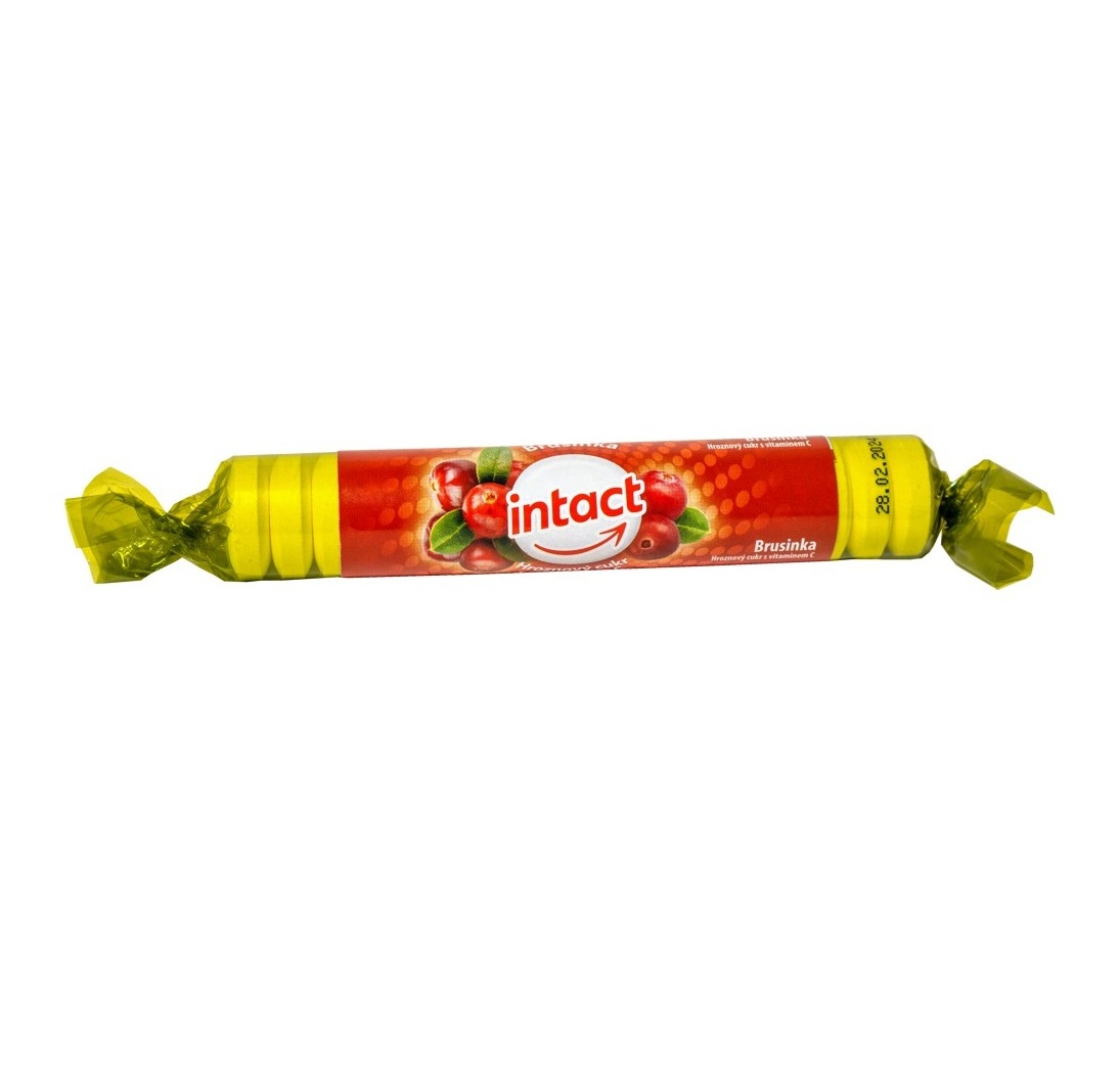 Intact Hroznový cukr s vitaminem C brusinka rolička 40 g