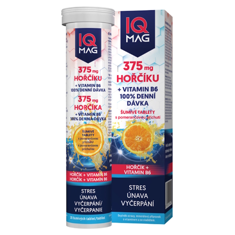 IQ MAG Hořčík 375 mg + B6 pomeranč 20 šumivých tablet