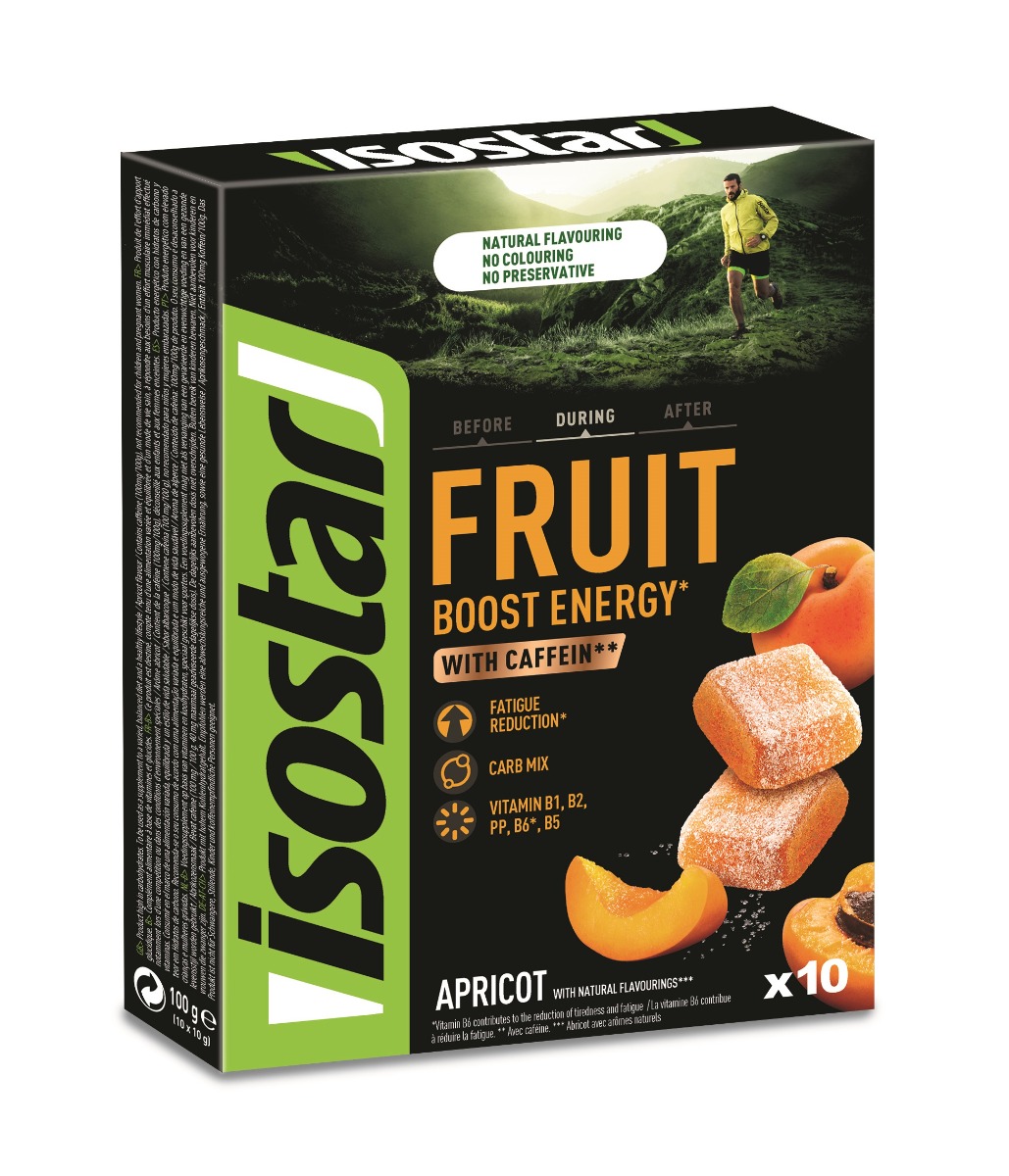 Isostar Fruit Boost Energy meruňka želé s kofeinem 10x10 g