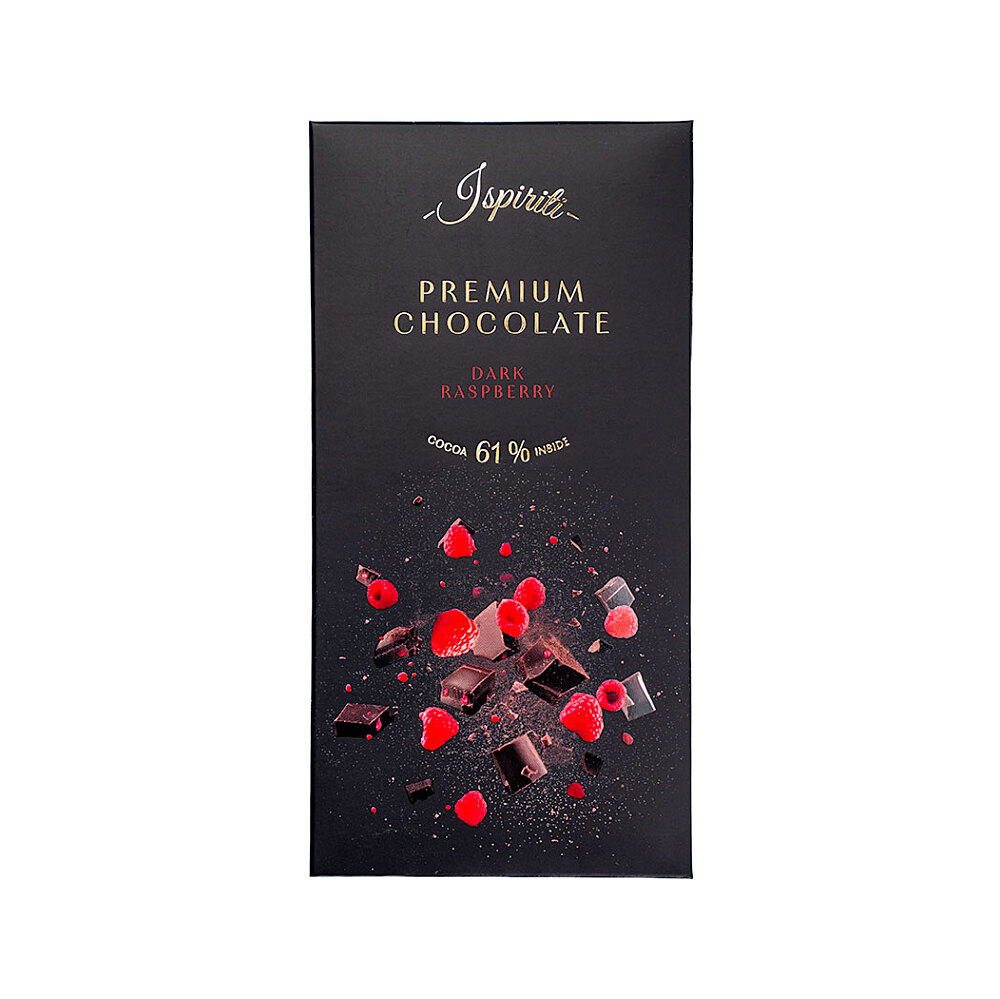 ISPIRITI Hořká čokoláda 61% s kousky malin 80 g