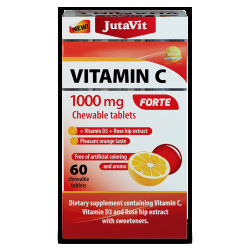JUTAVIT Vitamín C 1000 mg forte + vitamín D3 2000IU + extrakt ze šípků 25 mg 60 žvýkacích tablet