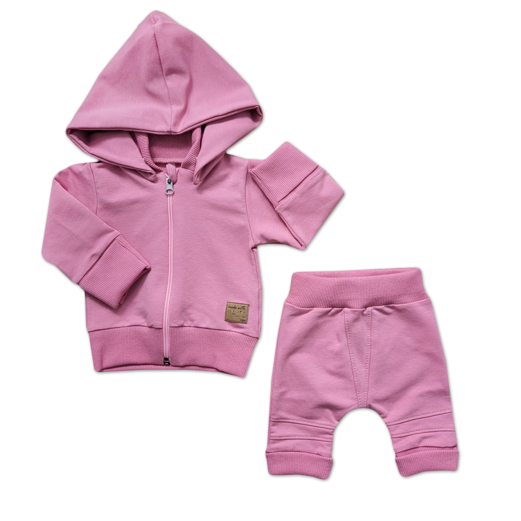 Kazum 2-dílná bavlněná tepláková souprava s odepínací kapucí - růžová