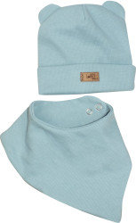 Kazum Dvouvrstvá žebrovaná čepička s oušky + šátek, vel. 56/62, mořská modrá