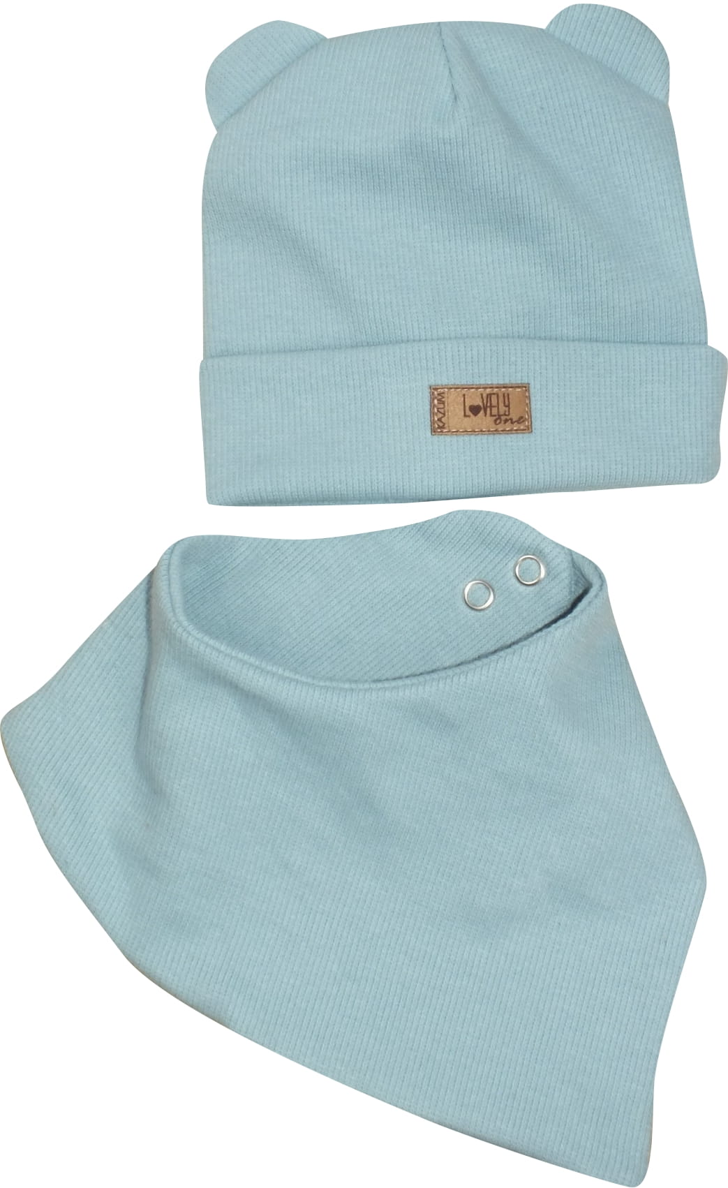 Kazum Dvouvrstvá žebrovaná čepička s oušky + šátek, vel. 92/98, mořská modrá