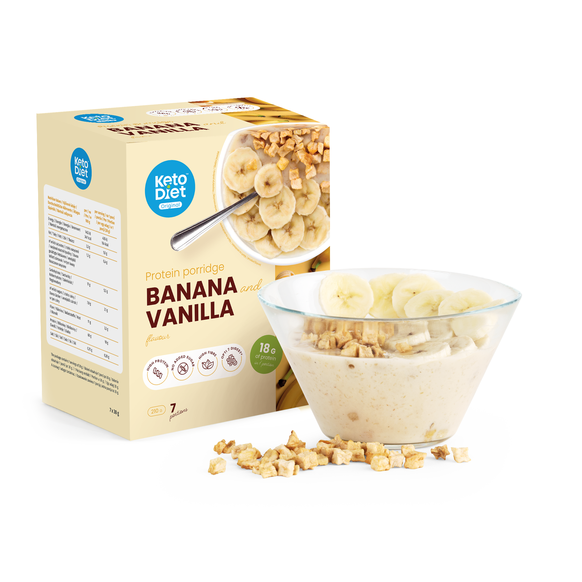 KetoDiet Proteinová kaše - banán & příchuť vanilka (7 porcí)