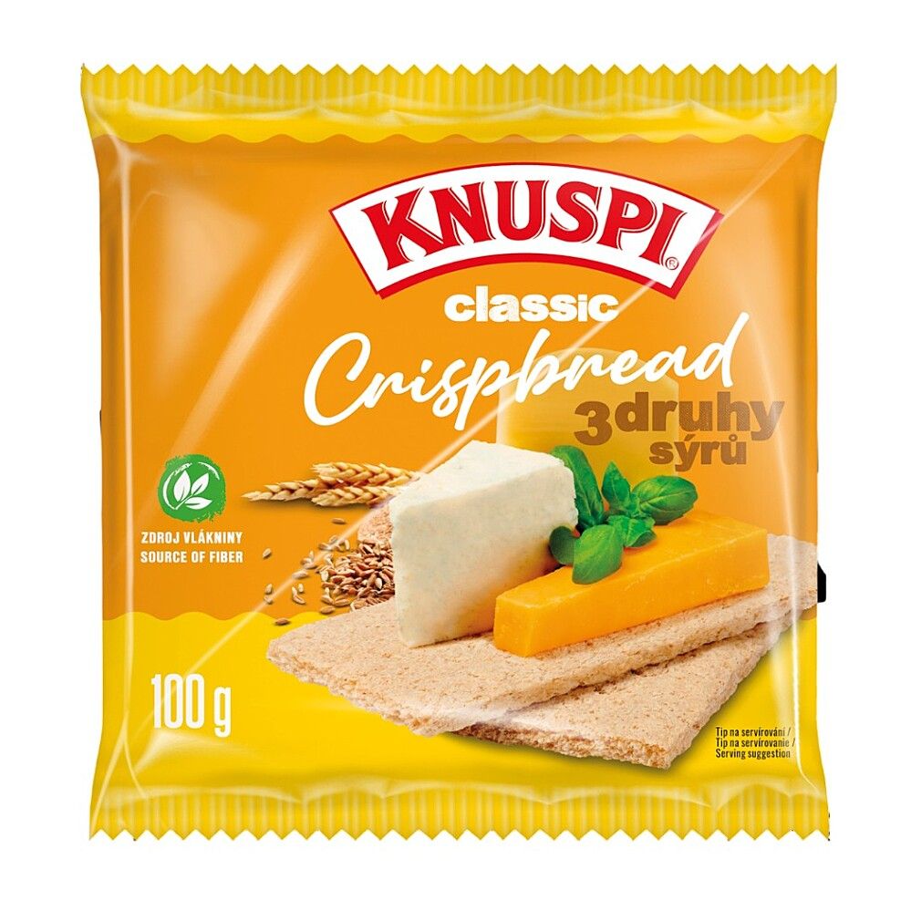 KNUSPI Crispbread sýrové křupavé vícezrnné plátky 100 g
