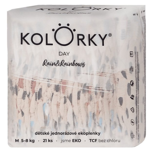 KOLORKY DAY Jednorázové EKO plenky déšť & duhy M (5-8 kg) 21 kusů