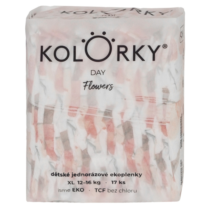 KOLORKY DAY Jednorázové EKO plenky květy XL (12-16 kg) 17 kusů