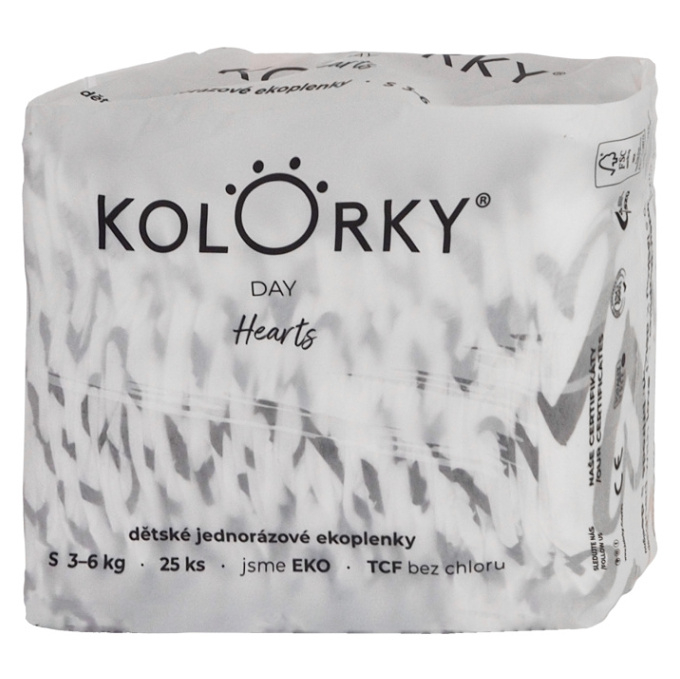 KOLORKY DAY Jednorázové EKO plenky srdce S (3-6 kg) 25 kusů