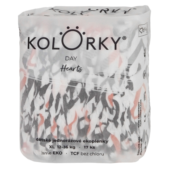 KOLORKY DAY Jednorázové EKO plenky srdce XL (12-16 kg) 17 kusů