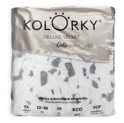 KOLORKY DELUXE VELVET jednorázové EKO plenky se sametovým povrchem puntíky XL (12-16 kg) 17 kusů