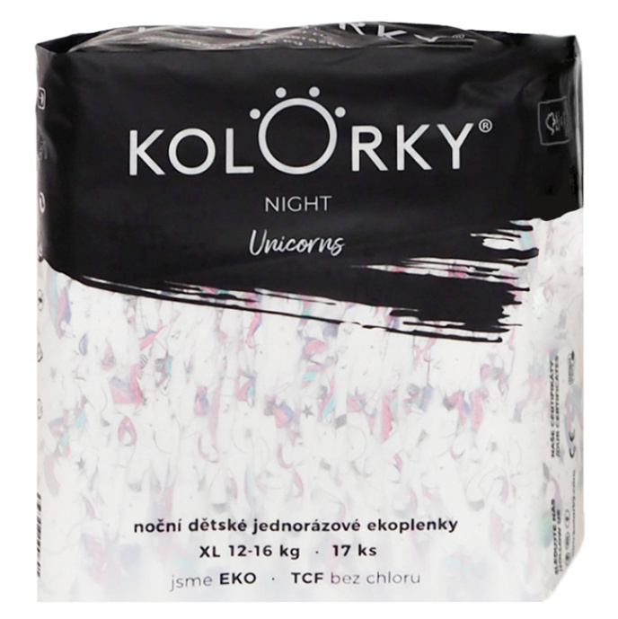 KOLORKY Night jednorožci XL 12-16 kg noční jednorázové eko plenky  17 ks