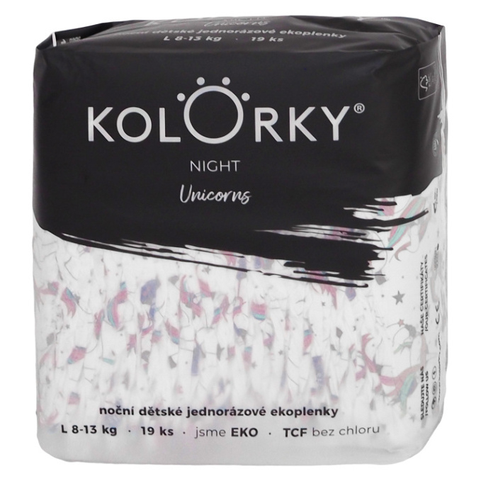KOLORKY NIGHT Noční jednorázové EKO plenky L (8-13 kg) 19 kusů