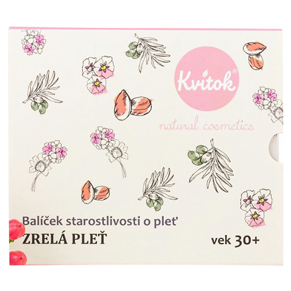 KVITOK Starostlivost o zralou pleť 30+ Čistící olej 30ml+Květinová voda 30ml+Denní krém 15ml+Noční krém 15ml Dárkové balení
