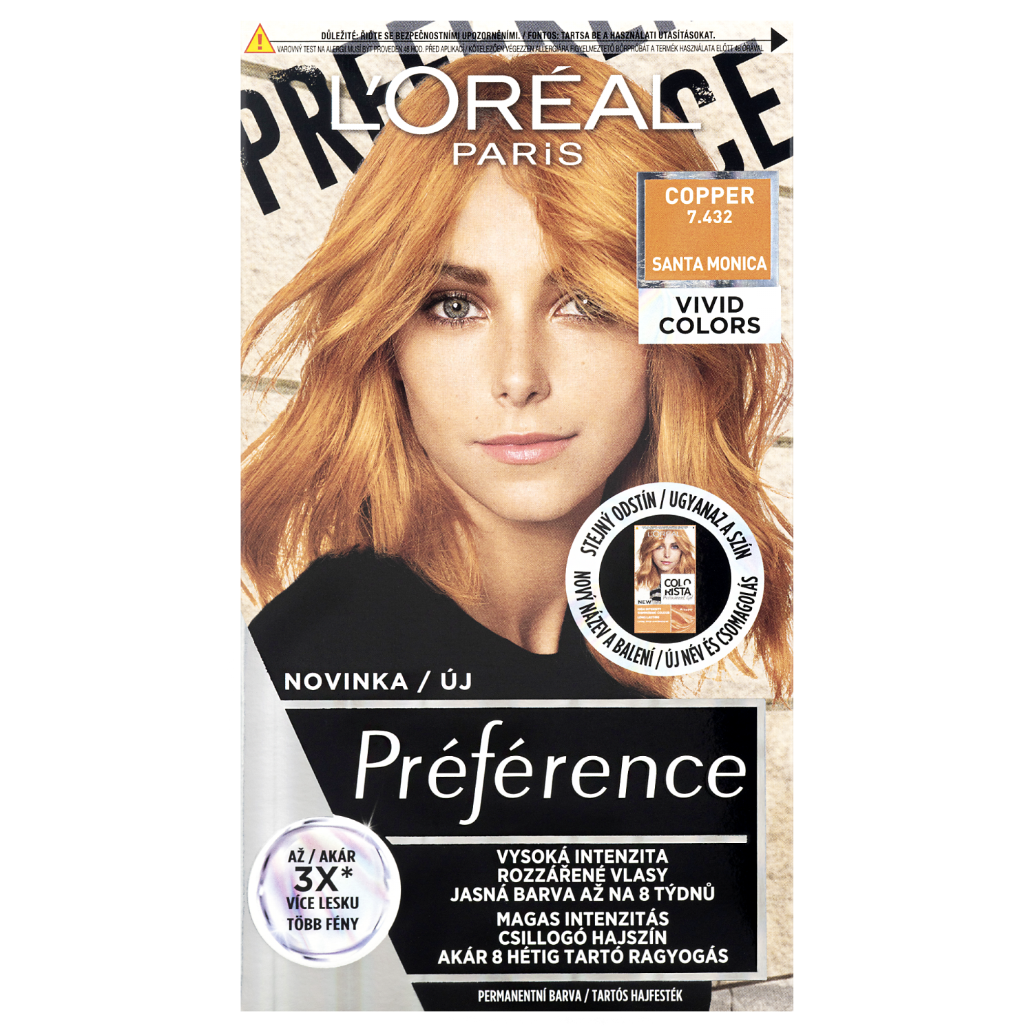 L'ORÉAL PARIS Préférence Vivid Colors Permanentní barva na vlasy 7.432 Santa Monica 150 ml