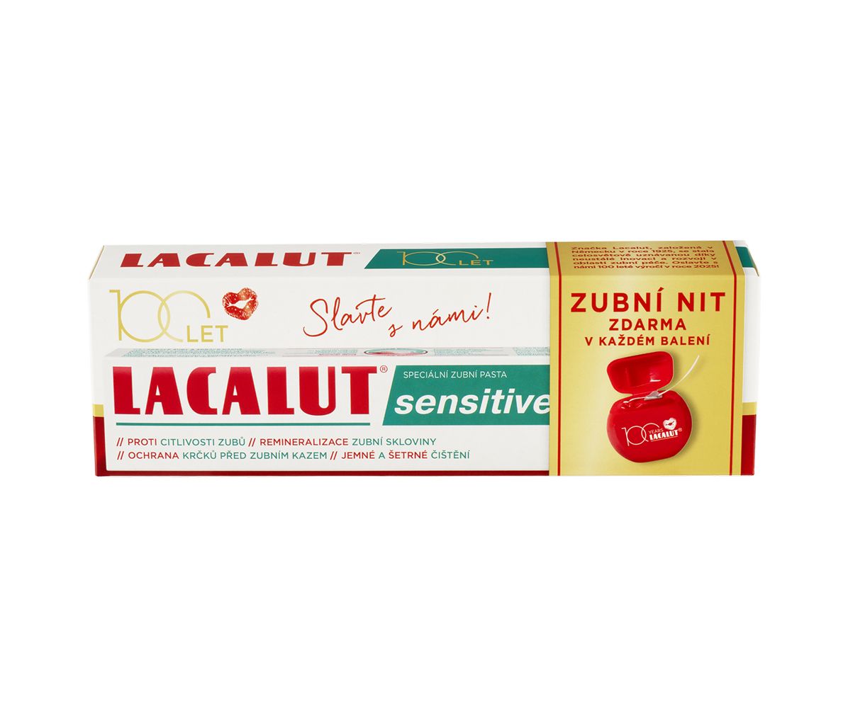 Lacalut Sensitive 100 let edice zubní pasta 75 ml + dentální nit