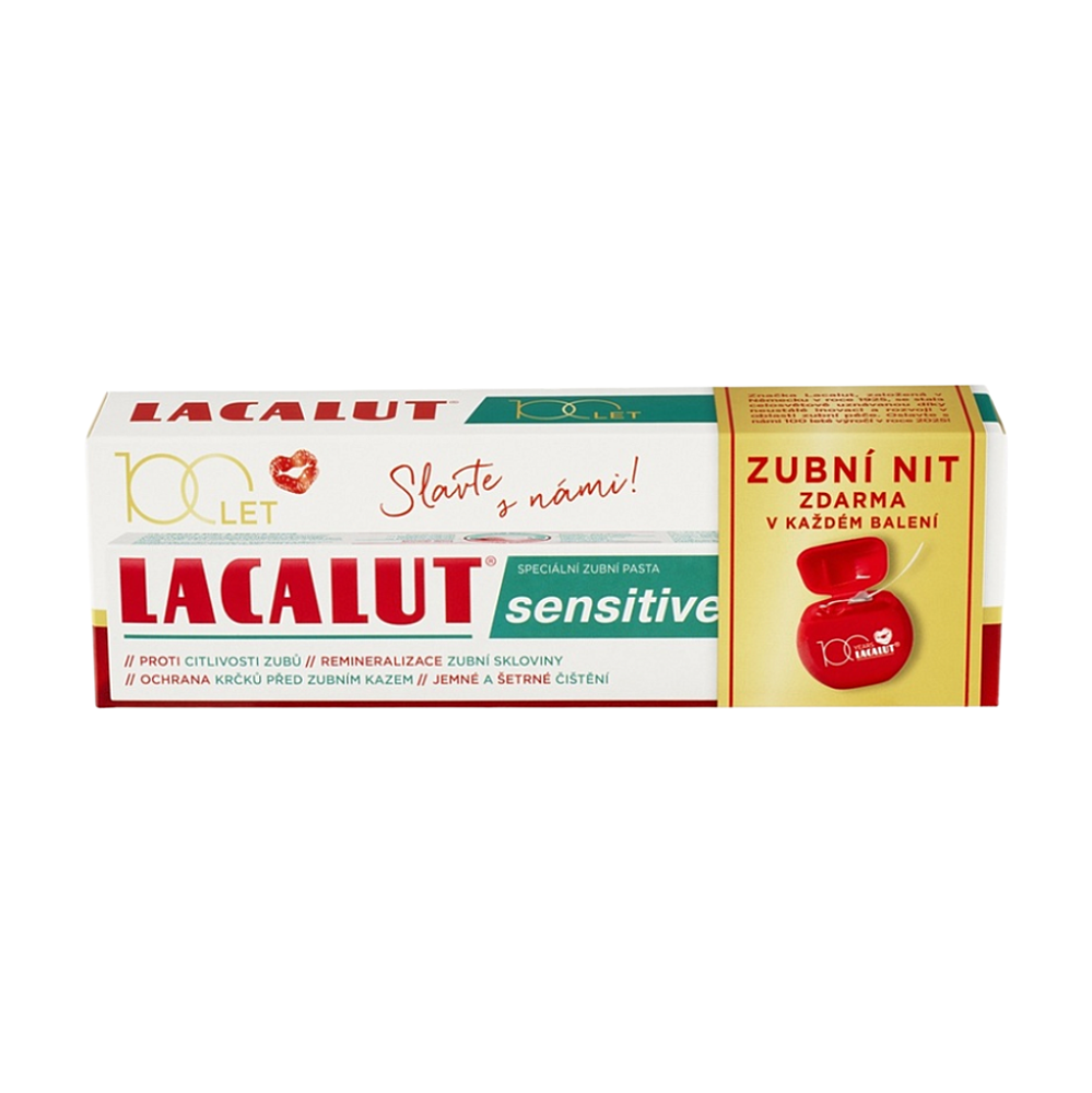 LACALUT Sensitive zubní pasta 75ml+dentální niť 100 let edice