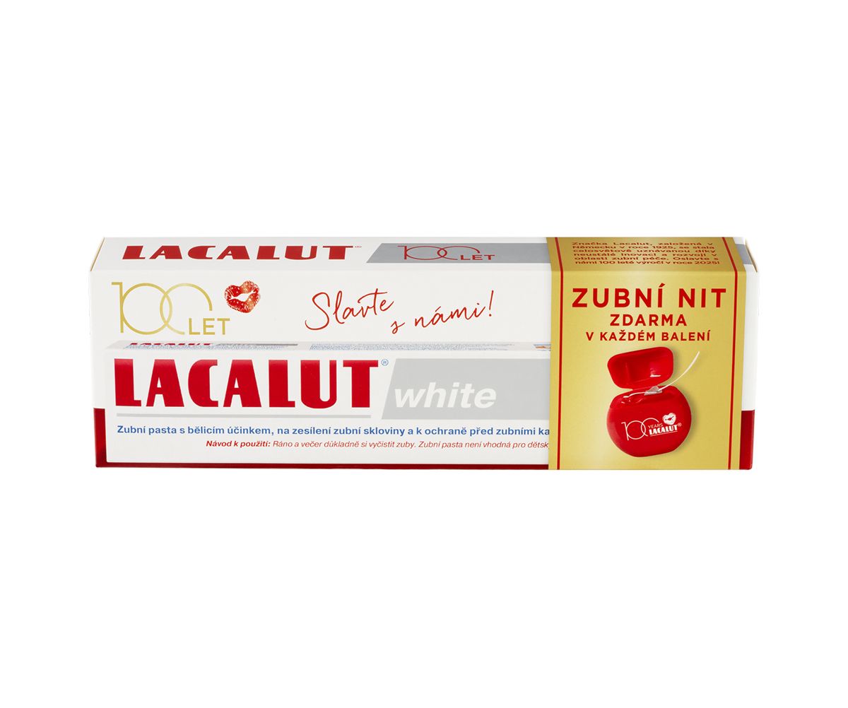 Lacalut White 100 let edice zubní pasta 75 ml + dentální nit
