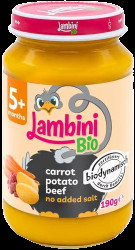LAMBINI BIO Demeter příkrm mrkev, brambory a hovězí maso 190 g