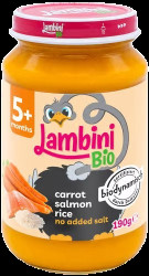 LAMBINI BIO Demeter příkrm mrkev, rýže a losos 190 g