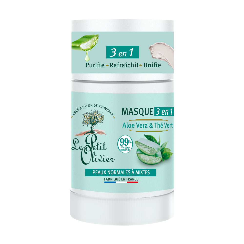 Le Petit Olivier Pleťová maska v tyčince 3v1 Aloe vera a zelený čaj 50 g