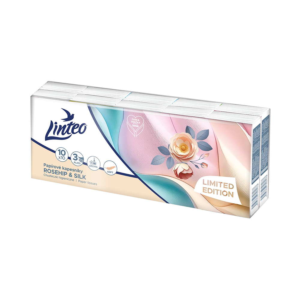 Linteo Rosehip&Silk Papírové kapesníky 3vrstvé 10x10 ks